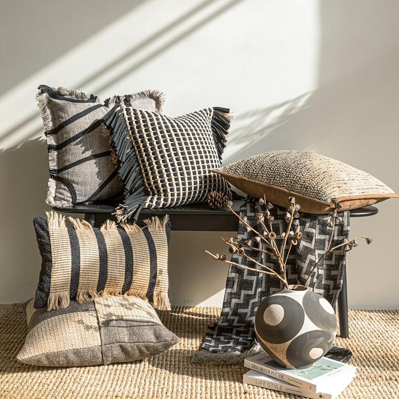 Textured Throw Natural - Premium Thick Woven Cushion Cover Natural