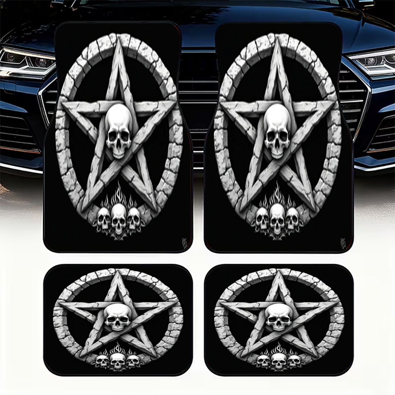Interior Design Monochrome - Car Floor Mats 4pcs, Skull &
