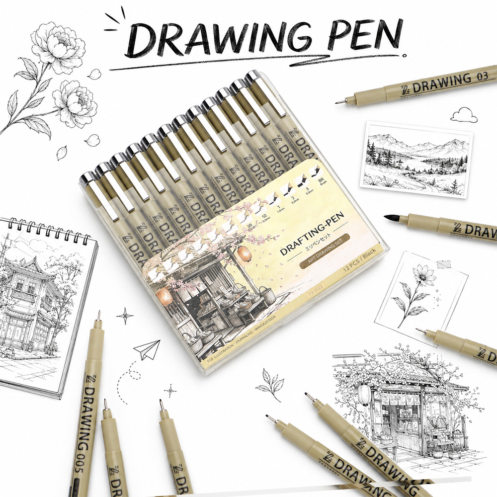 12 Size Fine Line Drawing Pens - огляд і ціна Interior Design Sketch