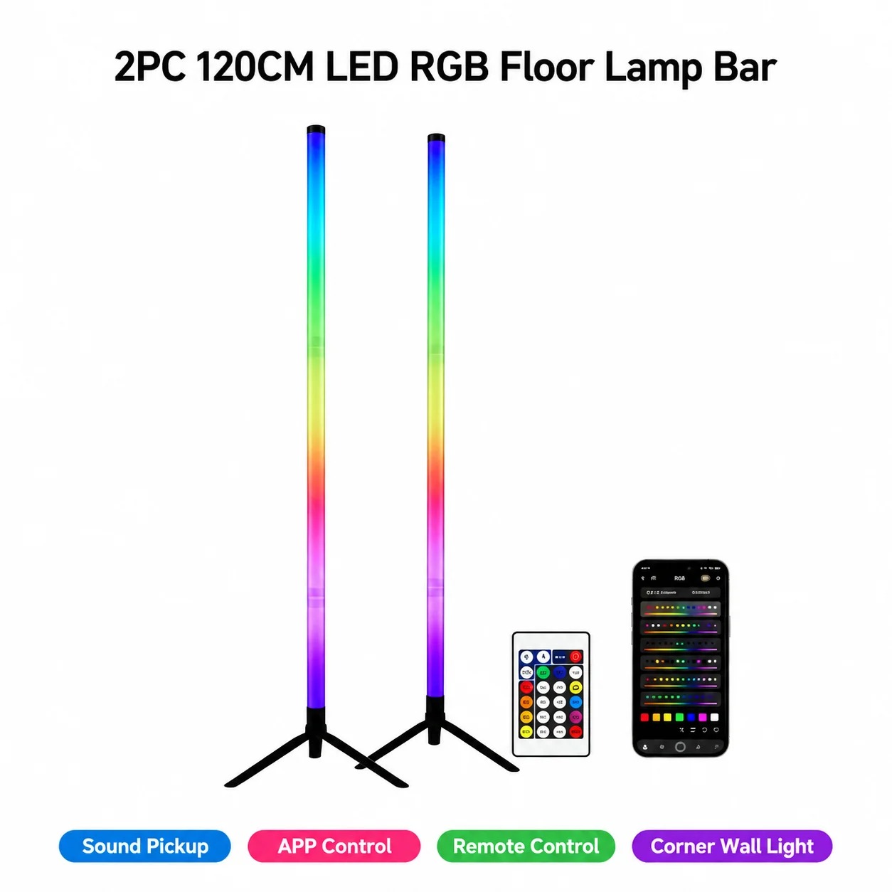 2PCS 120CM RGB Floor Lamp, Sou - огляд і ціна Interior Design Room